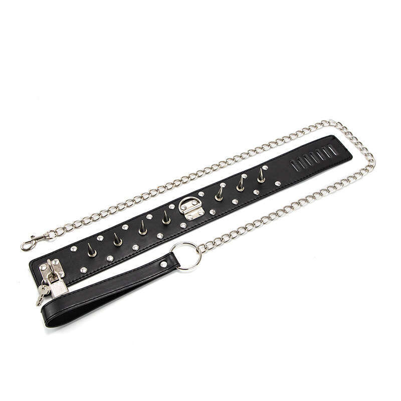 SM Prop Black Rivet Sex Collar with Lock Foreign Trade Hot Selling Punk SM Traction Neck Cover Alternative Adult Products