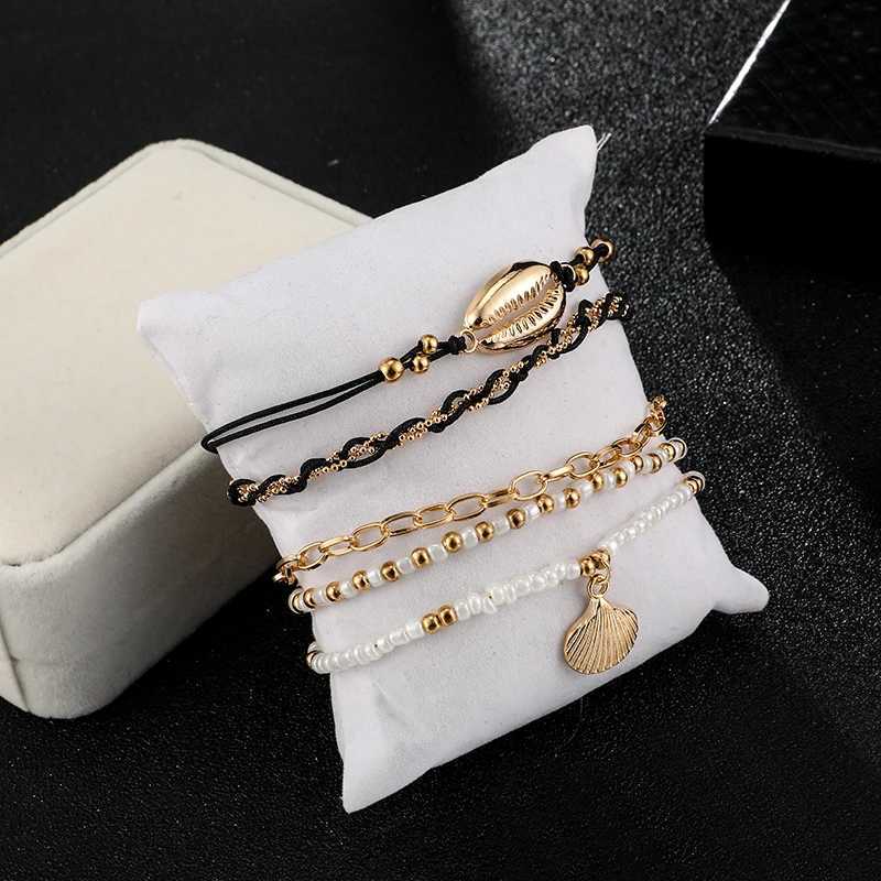Tocona 5pcs/sets Summer Shell Scallop Beaded Anklets for Women Gold Color Fashion Chain Rope Jewelry Beach Accessories 8007 Y240920