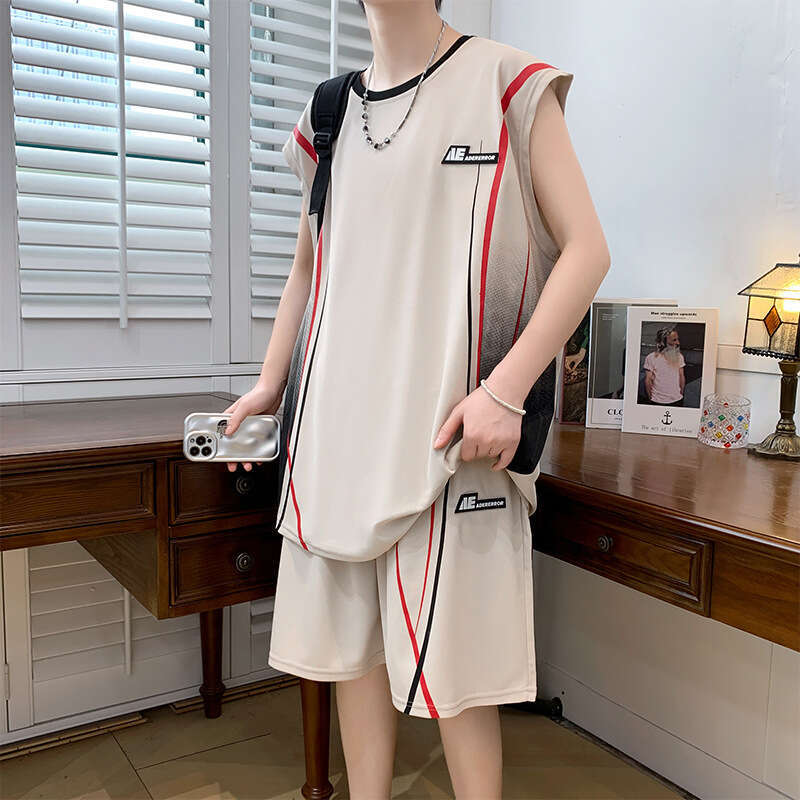 Summer Ice Silk Quick Drying T-Shirt For Boys Aged 13-15, Junior High School Student Tank Top, Jersey Set, 14 Big Boys Basketball Uniform