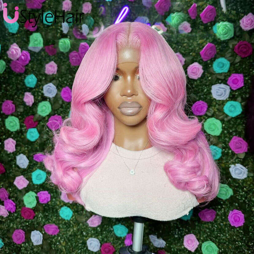 Fashion Pink Body Wave Synthetic Lace Front Wigs For Women Heat Resistant Natural Haire Wig Daily Use Cosplay Hair