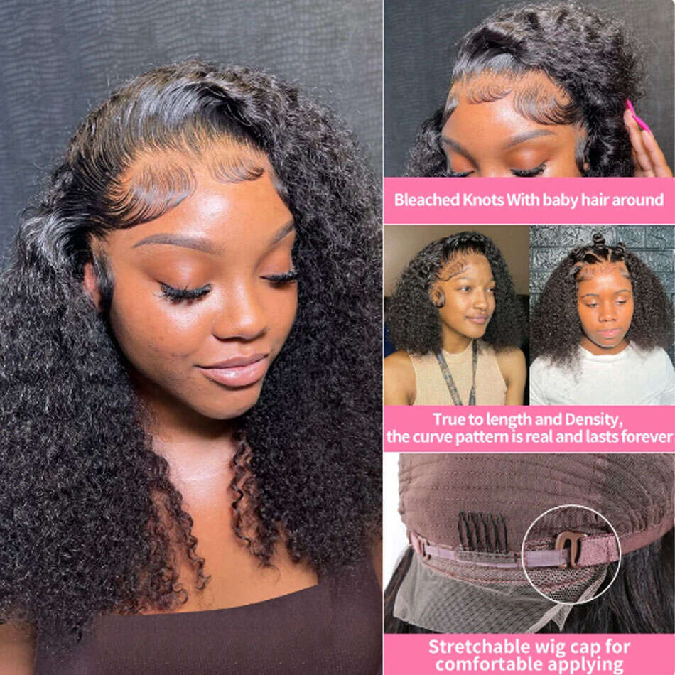 Glueless 8 16 Inch Kinky Human Hair Wig Wear To Go Pre Plucked Lace Peruvian Curly Bob Wigs For Women And Girls