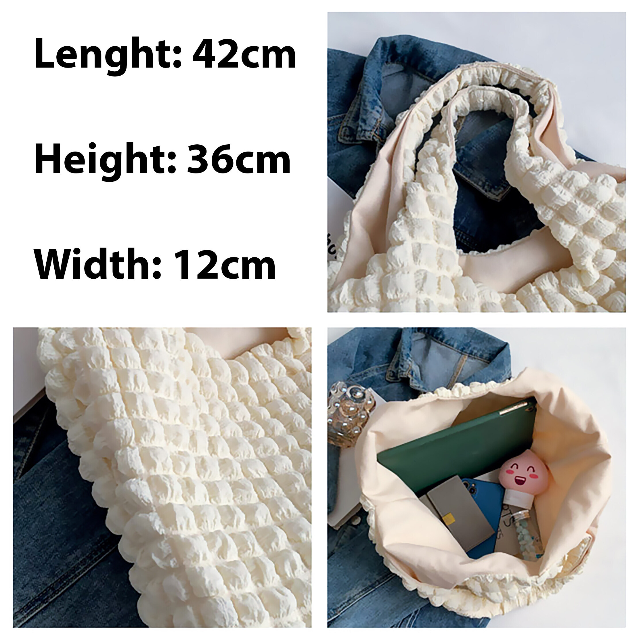 Women Fashion Quilted Shoulder Trendy 2023 Bubble Fabric Cloud Korea girls Tote Cos Bag