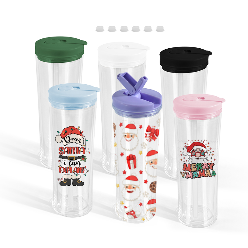 20oz Snow globe Pre-drilled hole plastic cup double wall Acrylic tumbler for Vinyl UV DTF sticker DIY Drinkware drinking cups plug free