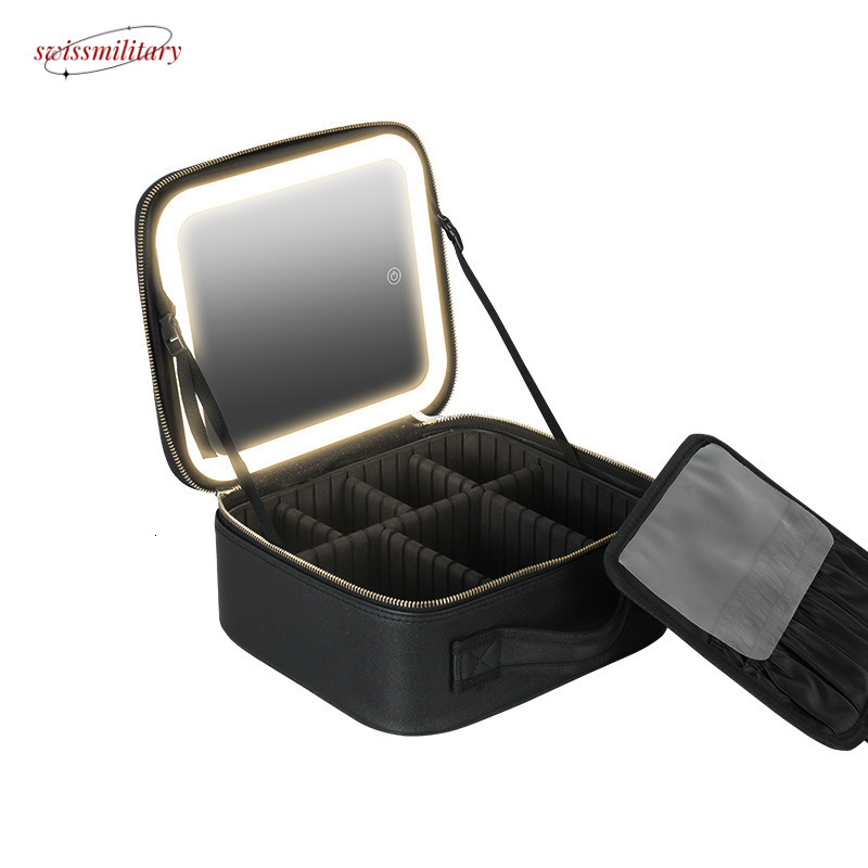 Jewelry Handheld with Mirror LED Light Large Capacity Makeup Box ins Portable Storage Travel Bag #63 Swissmilitary