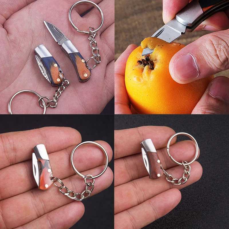 Mini Folding Knife Pendant Keychains Outdoor Hiking Camping Portable Penknife Keyrings Peel Fruit Tools Small Gifts SouvenirX240919