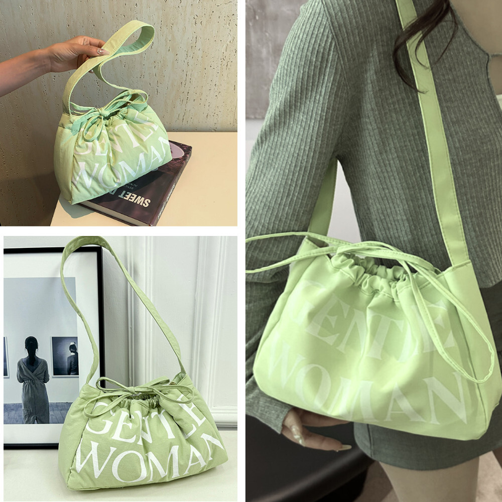 Women Dumpg Casual Shoulder Puffy Sg Drawstring Crossbody Hobo Puffer Handle Bag Beg Wanita L38