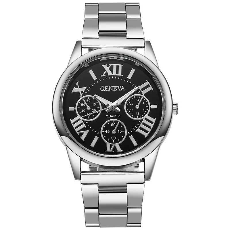 Classic New 2024 Geneva 3 Eyes Gold Casual Women Watch Men Stainless Steel Ladies Clock Quartz WristwatchesX240920