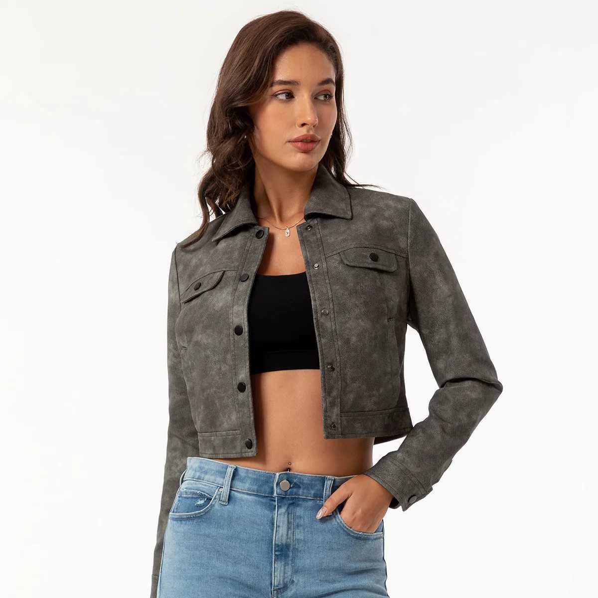 Womems Leather Jacker 2024 Spring Autumn Female Thin Leather Jacket Womens Multi Pocket Cardigan Casual Jacket Women OutwearsX240920