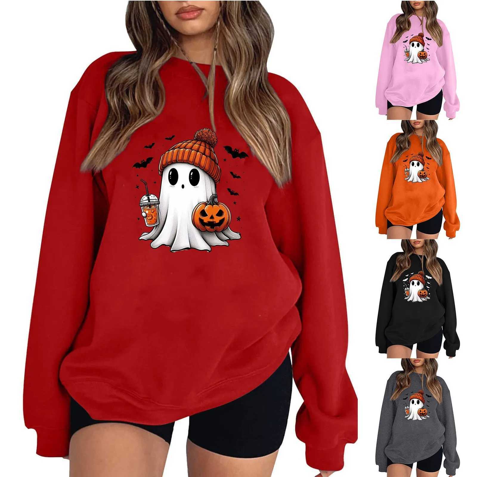 Women Hoodies Cute Boo Pumpkin Sweatshirts Spooky Halloween Harajuku Girls Sweat-Shirt Long Sleeve Outerwears O-Neck Clothing Y240920
