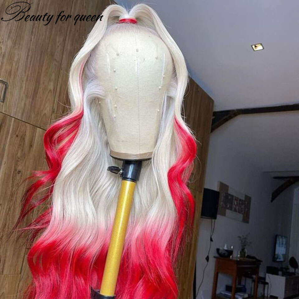 Ombre Red Front Human For Women Body Wave 150% Remy Brazilian Hair Transparent Lace Frontal Wigs Pre Plucked