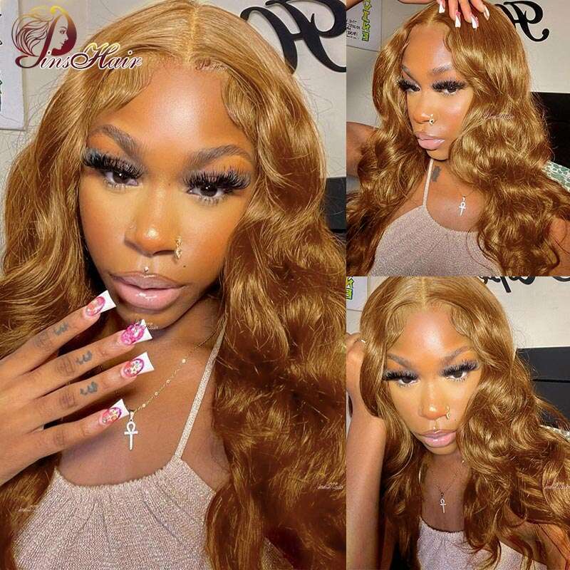 Ginger Brown 13X6 Body Wave Wigs Honey Blonde Lace Front for Women Pre-Plucked Remy Human Hair Wig