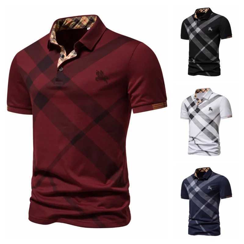 Summer Mens Short Sleeved Polo Shirt Business Casual Classic Diagonal Striped Plaid Neck Thin Fitting Breathable Mens ClothingX240920