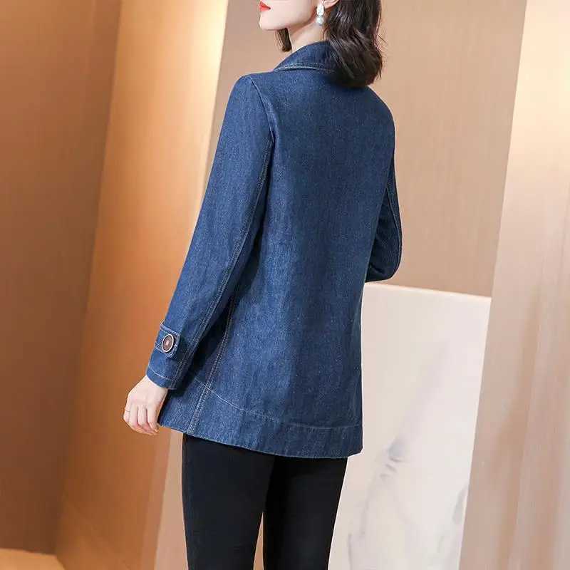 Denim Jacket Coat Women Double Breasted Full Sleeves Vintage Windbreaker Female Long Jean Jacket Outerwear Tops NewSpring AutumnX240920