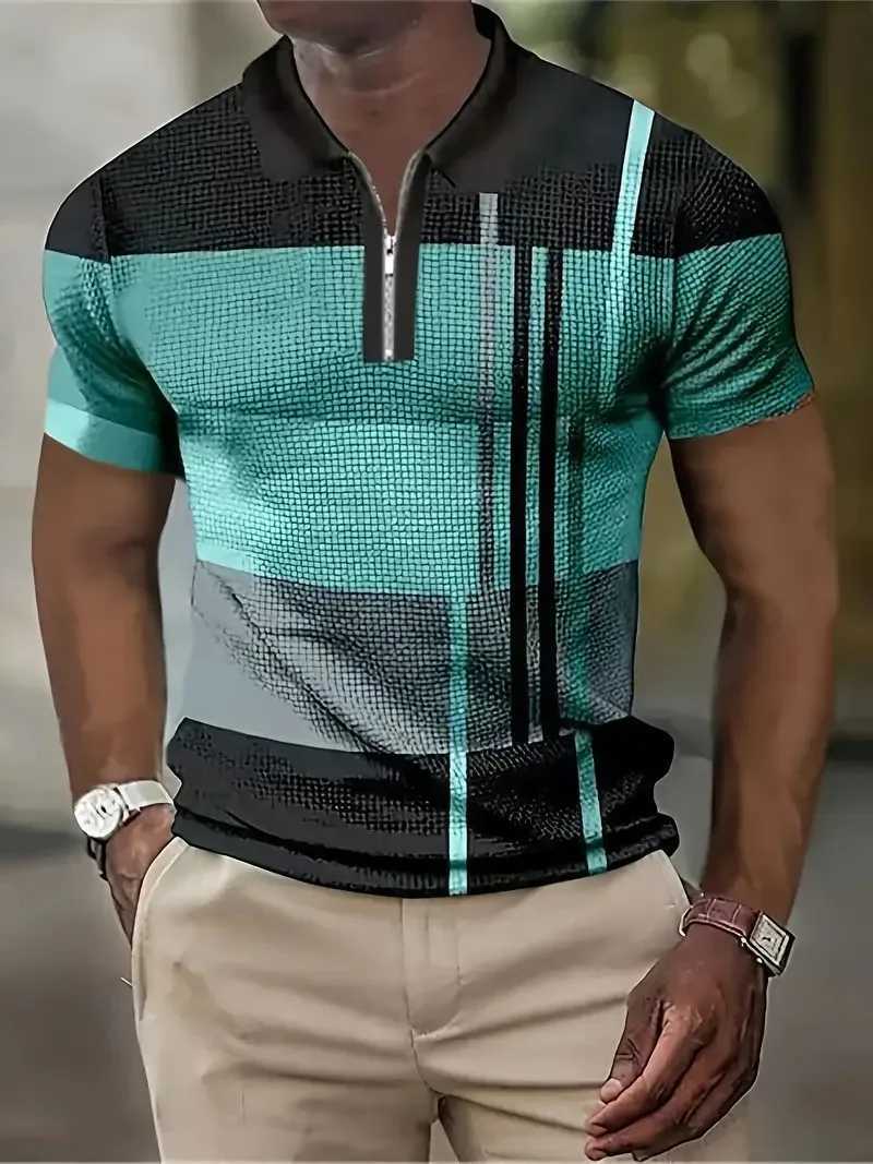Summer Lapel Mens Polo Shirt Retro Stripe Printing Casual Slim Fit Golf Clothing Sports/Business/Work/Street Plus Size MensX240920
