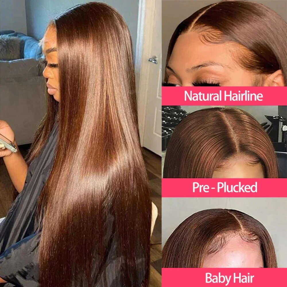 30 40 Inch Bone Straight Brazilian 100% Human Hair 13x6 HD Frontal Wig Chocolate Brown Lace Front Wigs For Black Women