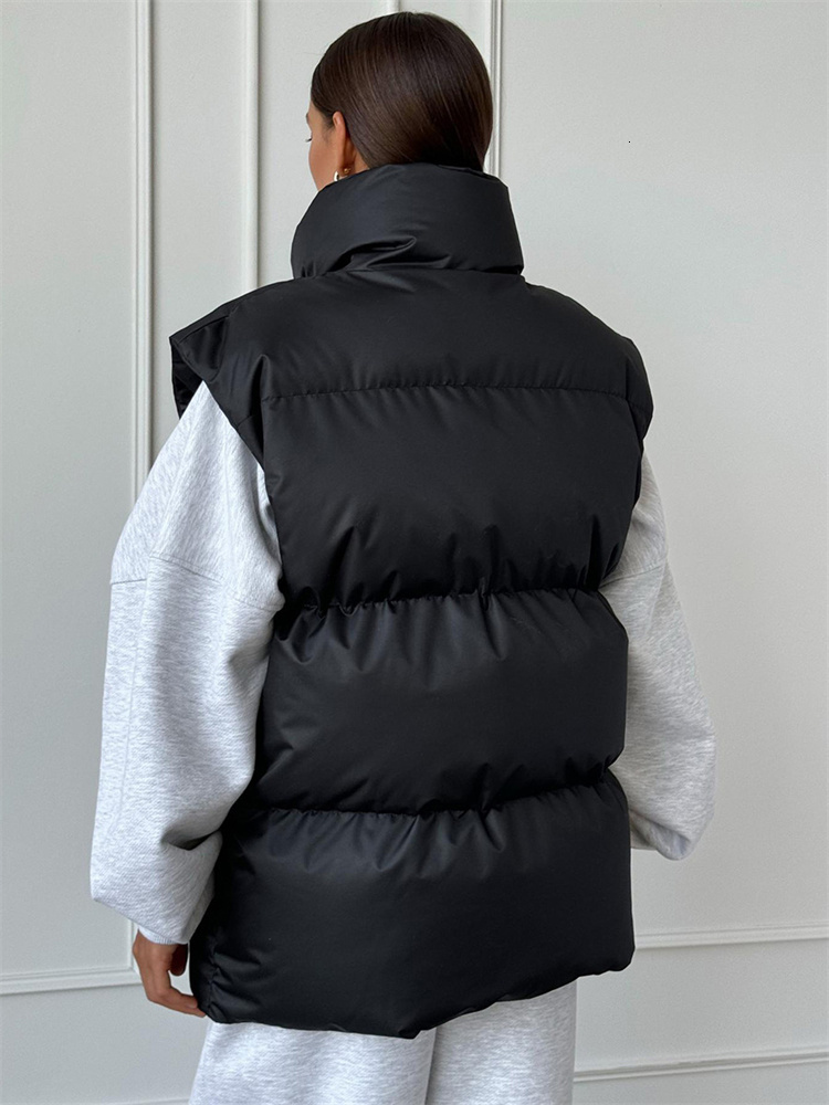 Tossy Casual Loose Sleeveless Jackets Parkas Female Winter 2024 New Streetwear Outwear For Women Lapel Tank Top Patchwork Coat