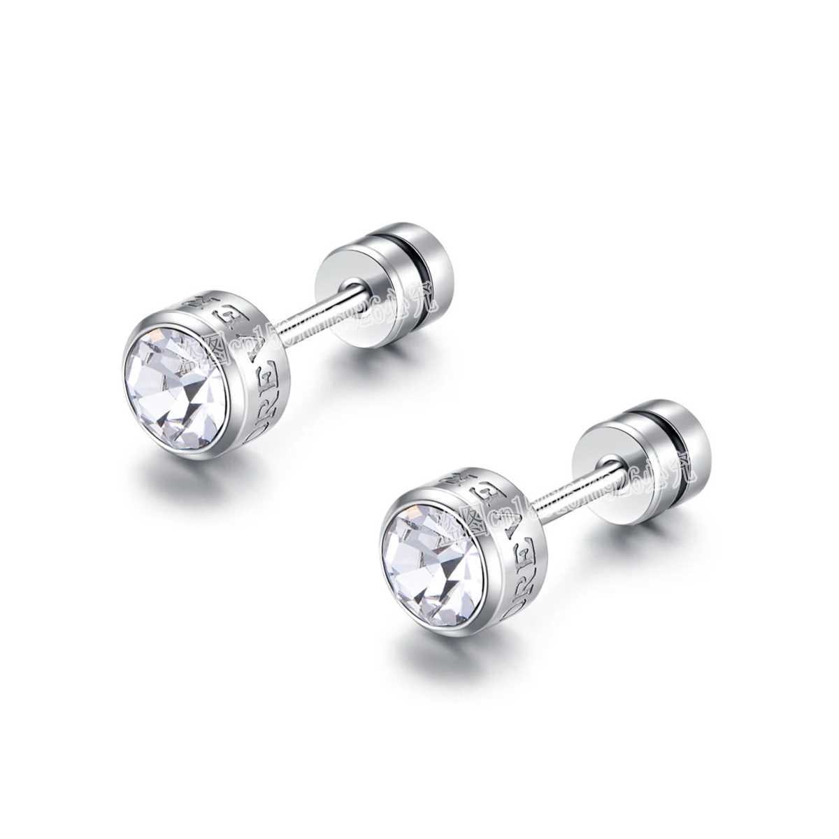 Stainless steel corrugated letters Eternal Love CZ zircon Korean earrings womens crystal screws titanium steel earrings W240919