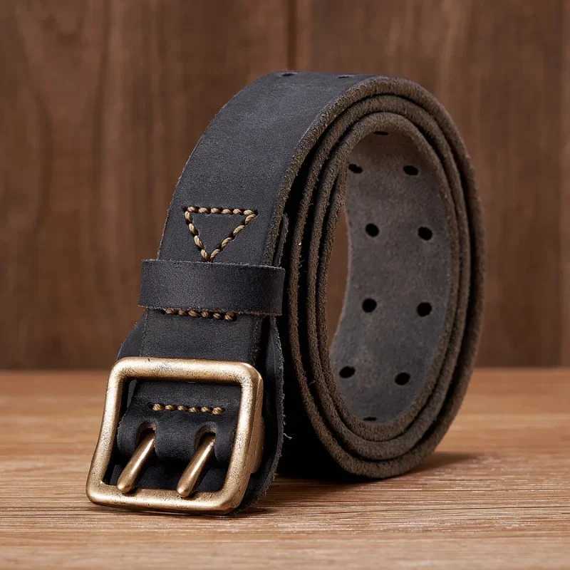 Thick original belt retro mens broadband mens denim belt genuine leather double buckle belt denim jeans belt W240920