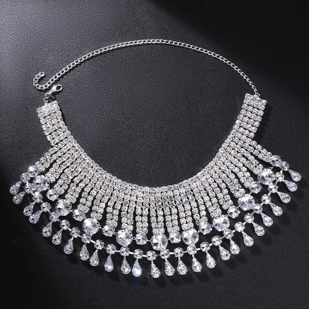 Stonefans Tassel Rhinestone Exaggerate Choker Necklace Prom for Women Multilayer Crystal Large Necklace Jewelry 240910