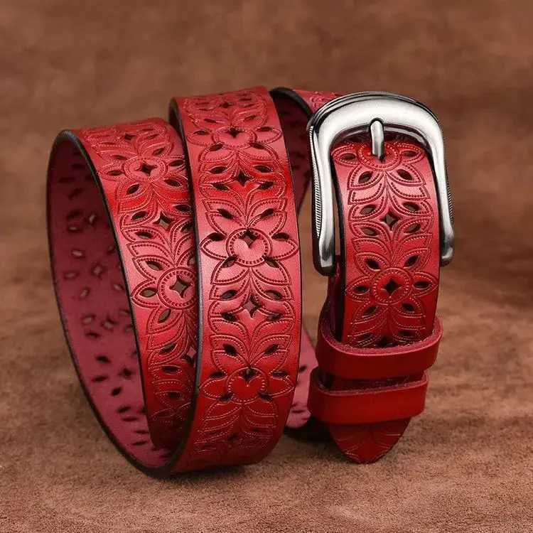 115CM New Belt Hollow Pattern Belt Womens Trend Belt Retro Pin Buckle Imitation Leather Belt Jeans W240920