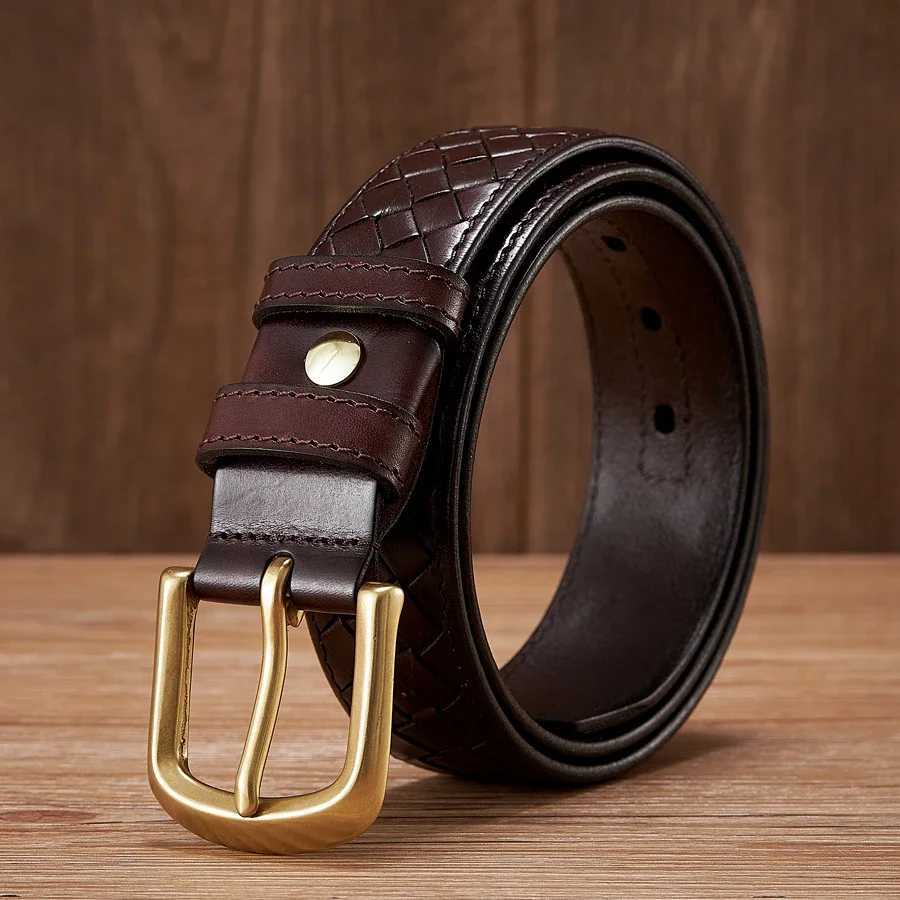 3.8cm luxury genuine denim leather woven strap W240920