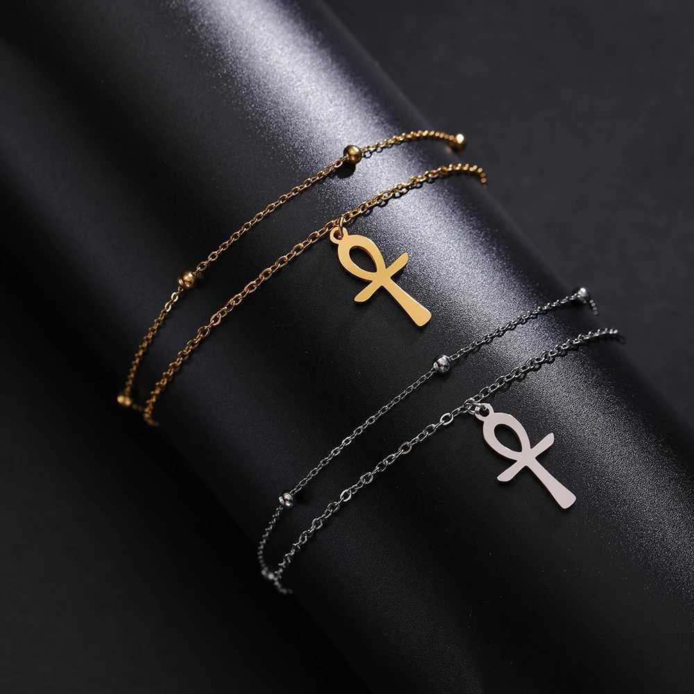 Dawapara Ankh Cross Ankle Bracelet Religious Egyptian Key of Life Cross Bracelet for Men Women Stainless Steel Jewelry Y240920