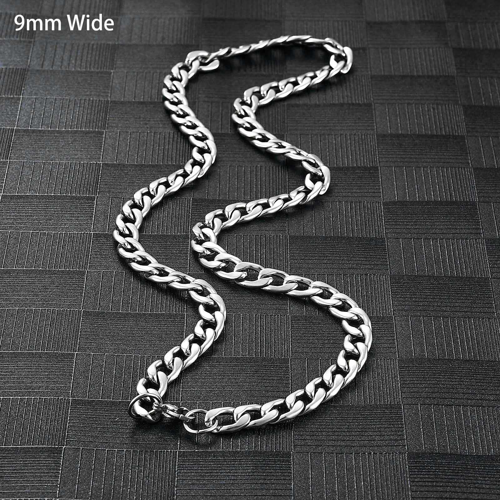 Mens Round Link Stainless Steel Necklace Cuban Chain for Women Silver Color Waterproof Tone Punk Boy Male Jewelry AccessoriesX240919