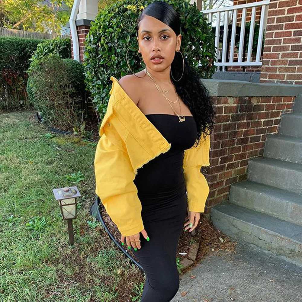 Streetwear Denim Cropped Jacket Female Gothic Button Ripped Cowboy Bomber Coat Harajuku Vintage SolidLong Sleeve ClothesX240920