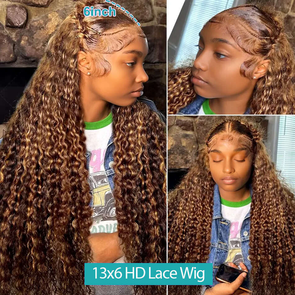 30 32 Inches 4/27 Highlight Ombre 13x6 Front Wig Human Hair Deep Wave Honey Blonde 13x4 HD Lace Frontal Curly Wigs