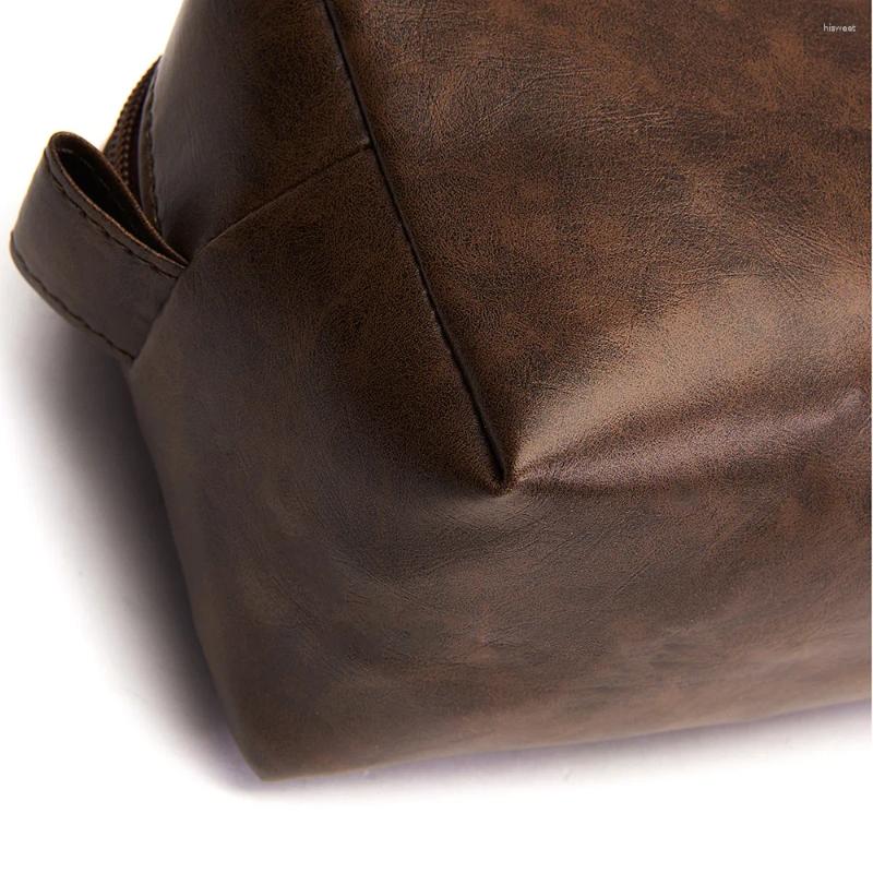 Cosmetic Bags Vintage Leather Bag Toiletry Storage Travel Organizer For Men Women Casual Handbag MakeUp