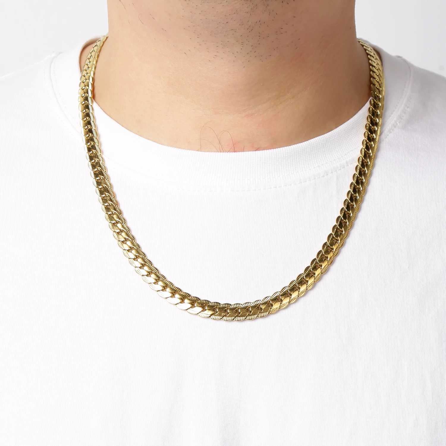 HIYEE Punk 3/4/5/6/7mm Embossed Flat Snake Chain Necklace Gold/Silver Colored Stainless Steel Chain Men Women Fashion JewelryX240919