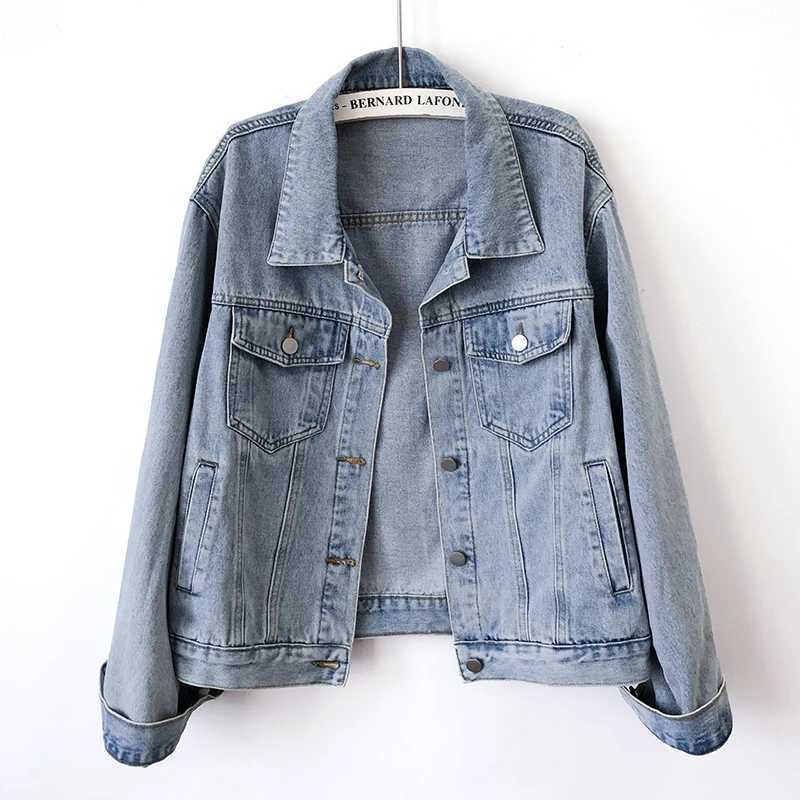 Spring Autumn New Vintage Light Blue Denim Jacket Women Loose Short Cowboy Outerwear Big Pocket Long Sleeve Jeans Jacket FemaleX240920