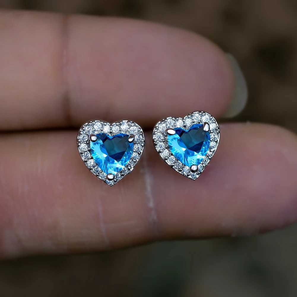 Dainty Female Rainbow Crystal Jewelry Charm Silver Small Stud Earrings Cute Heart Zircon Wedding Earrings W240919