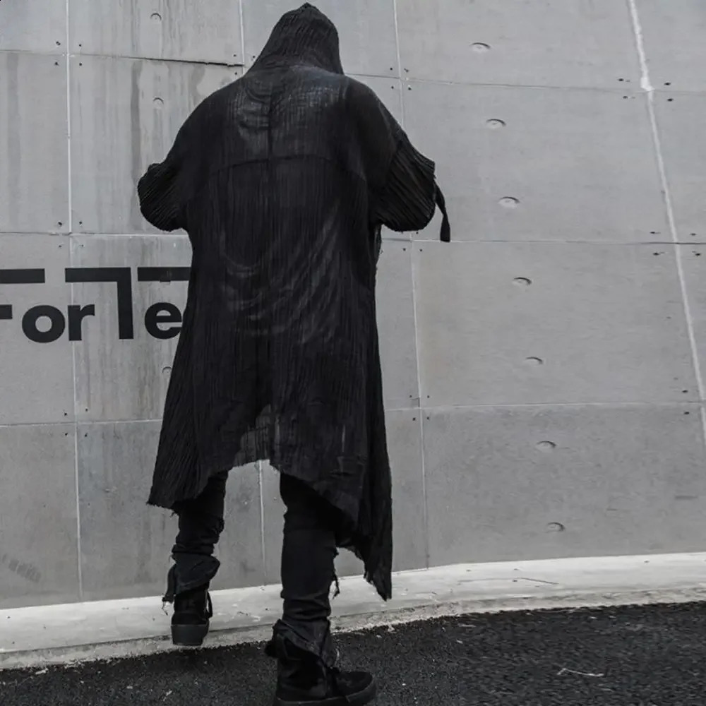 Nightclub DJ hoodie punk rock hiphop long shirt black mens oversized gothic retro streetwear 240911