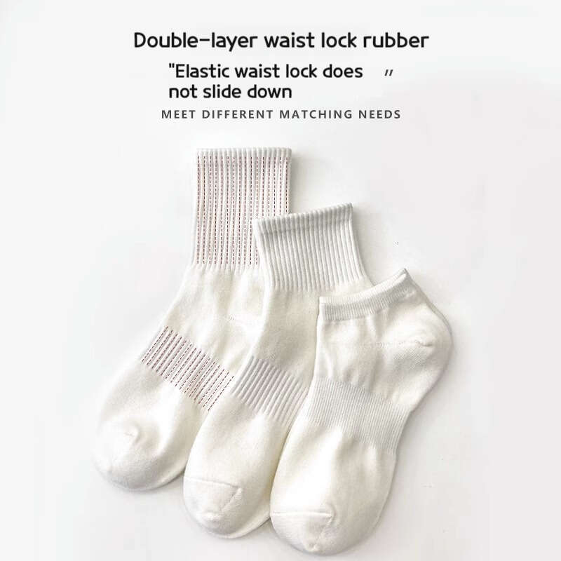 White Socks Children's Mid Length Socks Spring And Autumn White Sports Short Socks Sweat-Absorbing And Odor Proof Long Length Men's Socks So