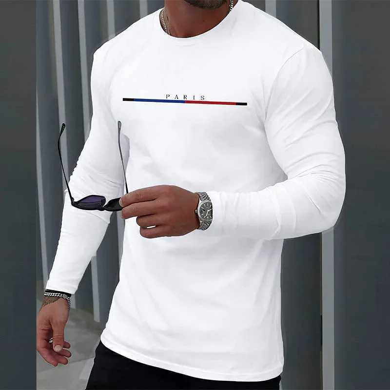 New Mens Casual Long Sleeve T-Shirt Letter Print Solid Color Retro Classic Spring/Summer Daily Party Social Long SleeveX240919