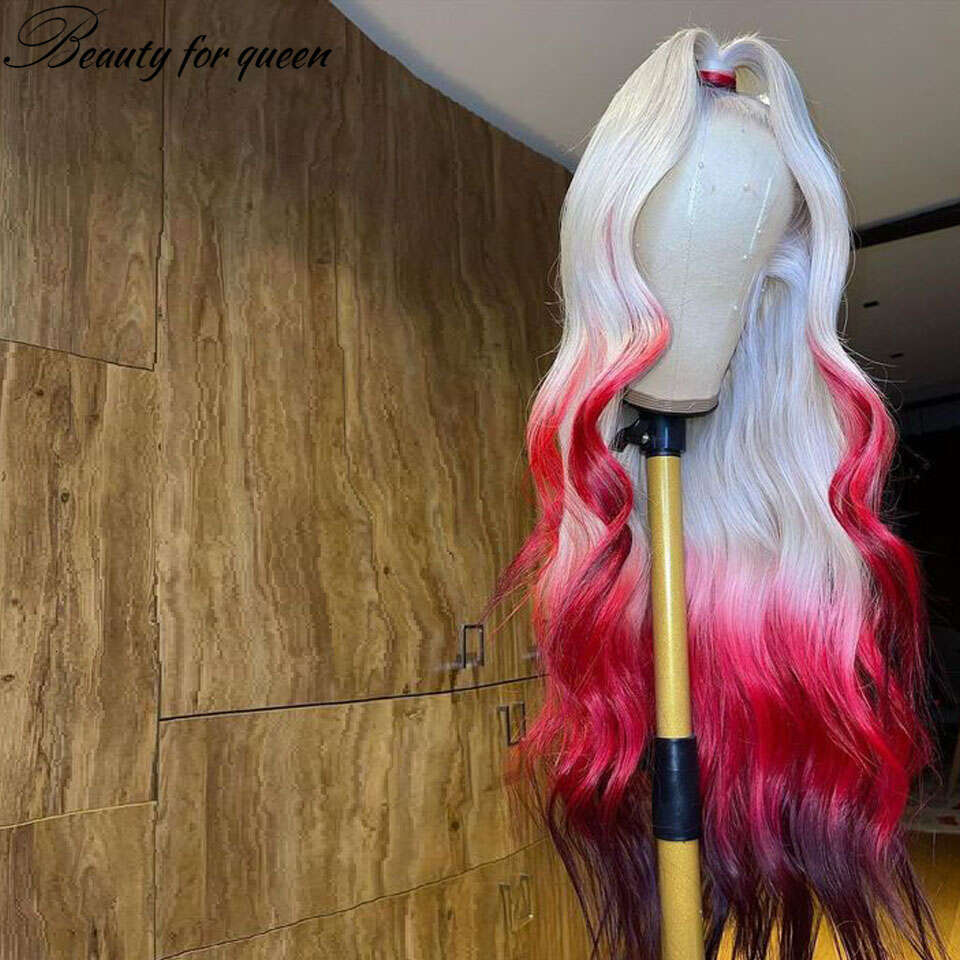 Ombre Red Front Human For Women Body Wave 150% Remy Brazilian Hair Transparent Lace Frontal Wigs Pre Plucked