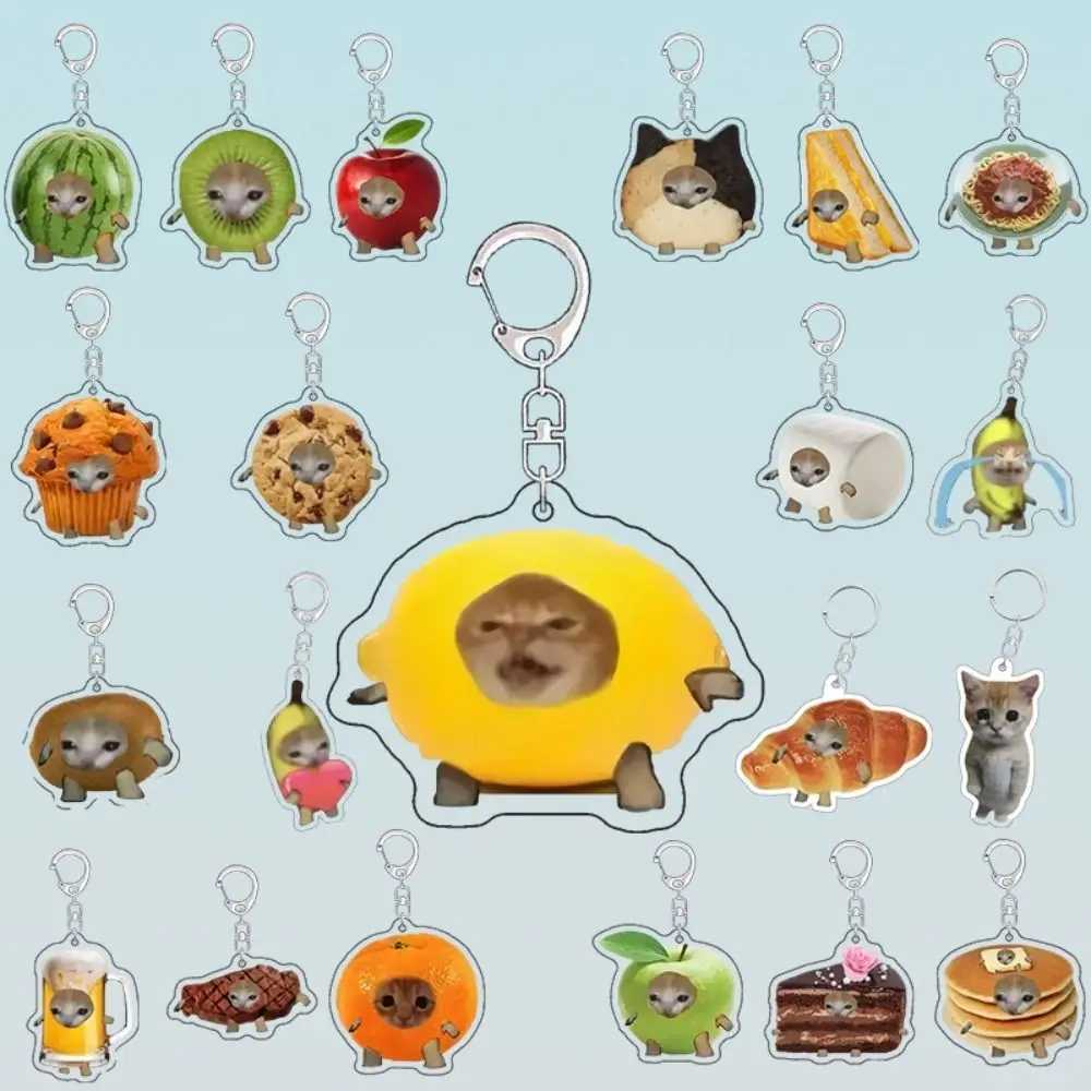 Cute Acrylic Happy Funny Cat Keychain Food Cat Head Portable Toast Cat Pendant Key Ring Small Bag Accessories Car Key ChainsX240919