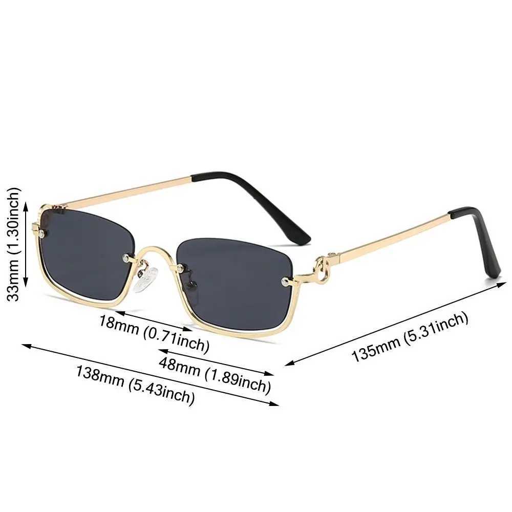 Small Square Womens Sunglasses Metal Half Frame Sun Glasses Vintage Shades UV400 Protection Trendy Narrow Hip Hop EyewearX240920