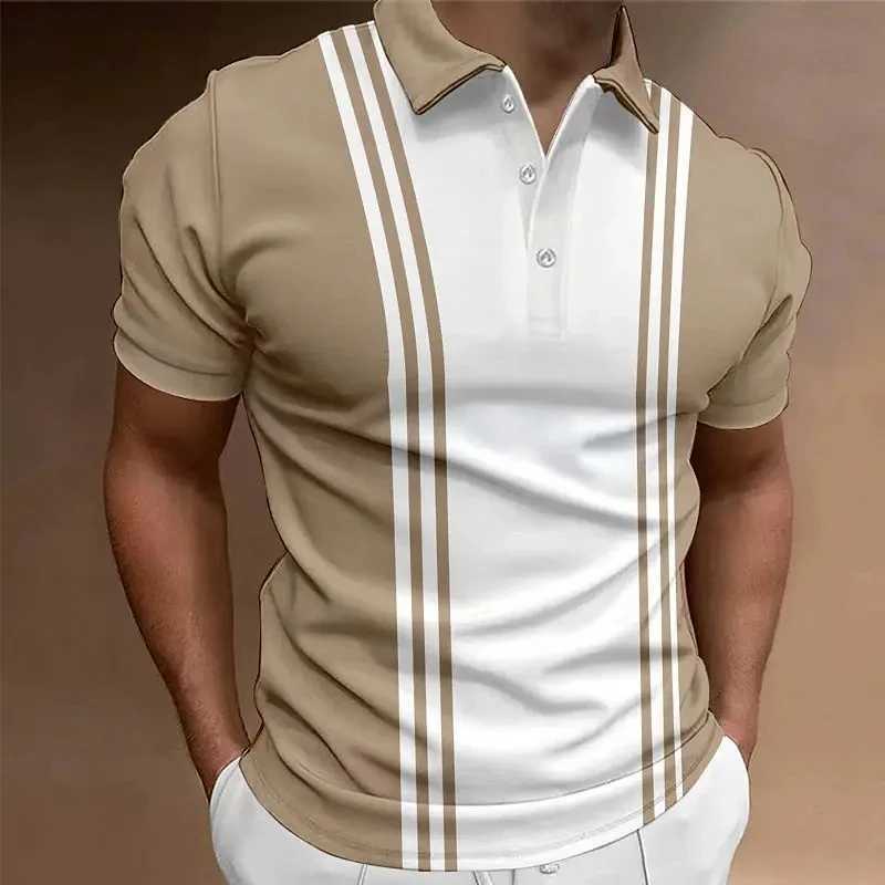 Classic Mens Polo Shirt Summer Stripes Print Short Sleeve Tee Shirts Casual Business Button Tees Tops Fashion Polo Shirts LapelX240920