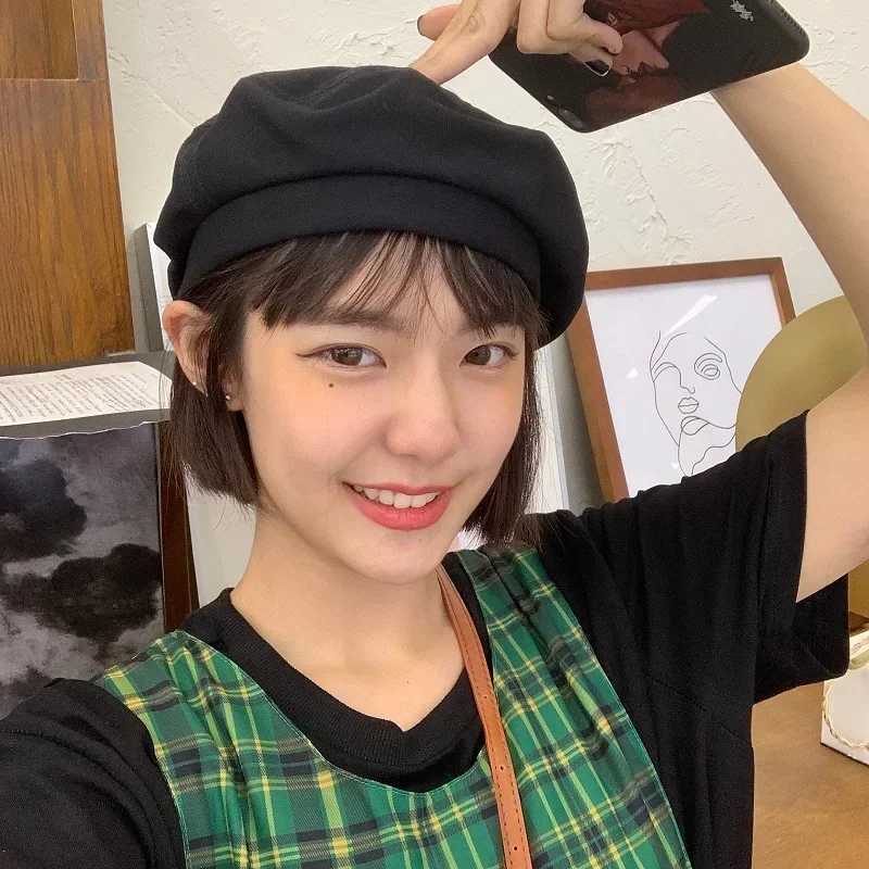 Solid Spring Berets Summer Forward Octagonal Vintage Peaked Cotton French Hats Painter Hat Street Military Beret Women Girl CapsX24