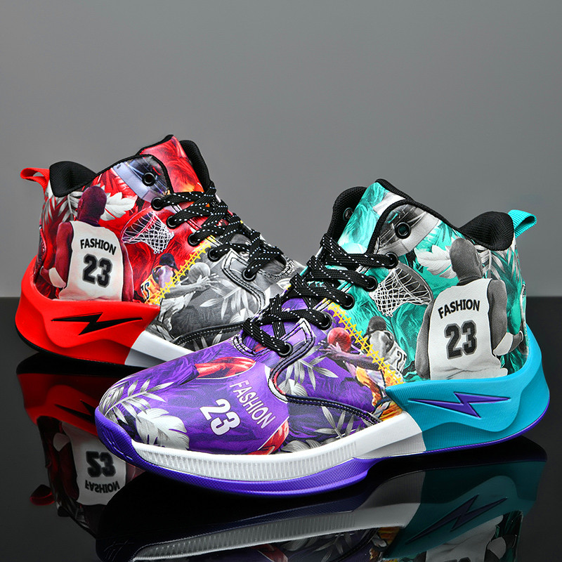 Cartoon platform anti-skid basketball shoes fashion high-top sports shoes men's outdoor training shoes
