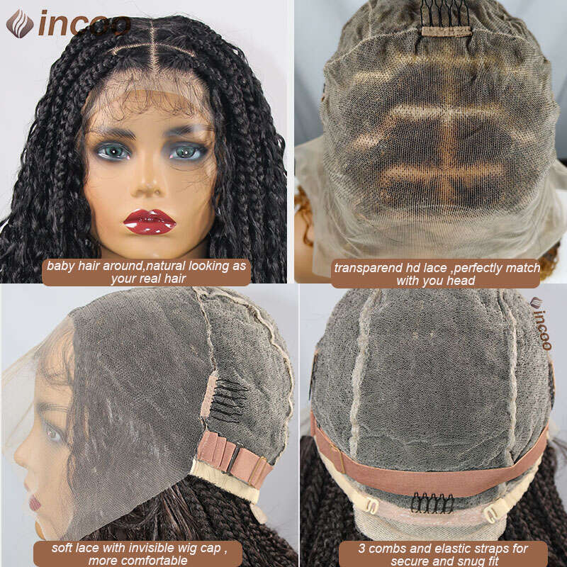 Long 32 Boho Braided Full Lace Front 613 Blonde Curly Goddess Locs Wigs Pre Plucked With Baby Hair Synthetic Box Braids Wig