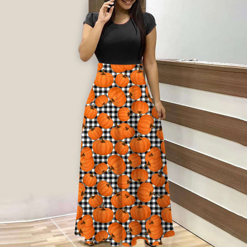 Hallowmas Halloween Gothic themed printed color blocked waist hugging holiday dress for women