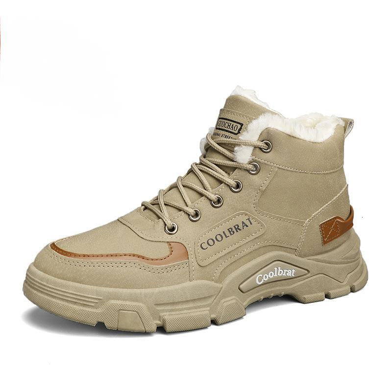 Winter plush warm thick soled men's shoes with British style high top lace up Martin boots, student Korean version work boots