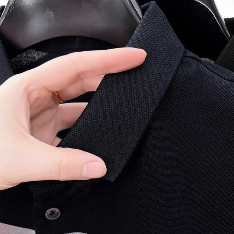High end silk cotton short sleeve POLO shirt mens 2024 summer fashion stripe contrasting embroidery casual business T-shirtX240920
