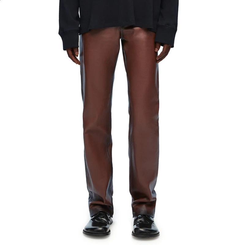 Mens Brown Genuine Leather Pants High Quality Spring/Summer Collection British Fashion Personalized Customization Mens Sheepskin Pants 240913