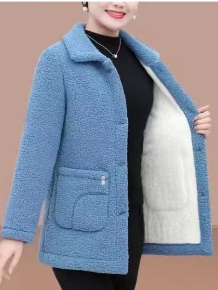 Clothes Women Overcoat Veet Thickened Lamb Fleece Long Sleeve Warm Coat Autumn Winter Overgarment Solid Color Plus Size