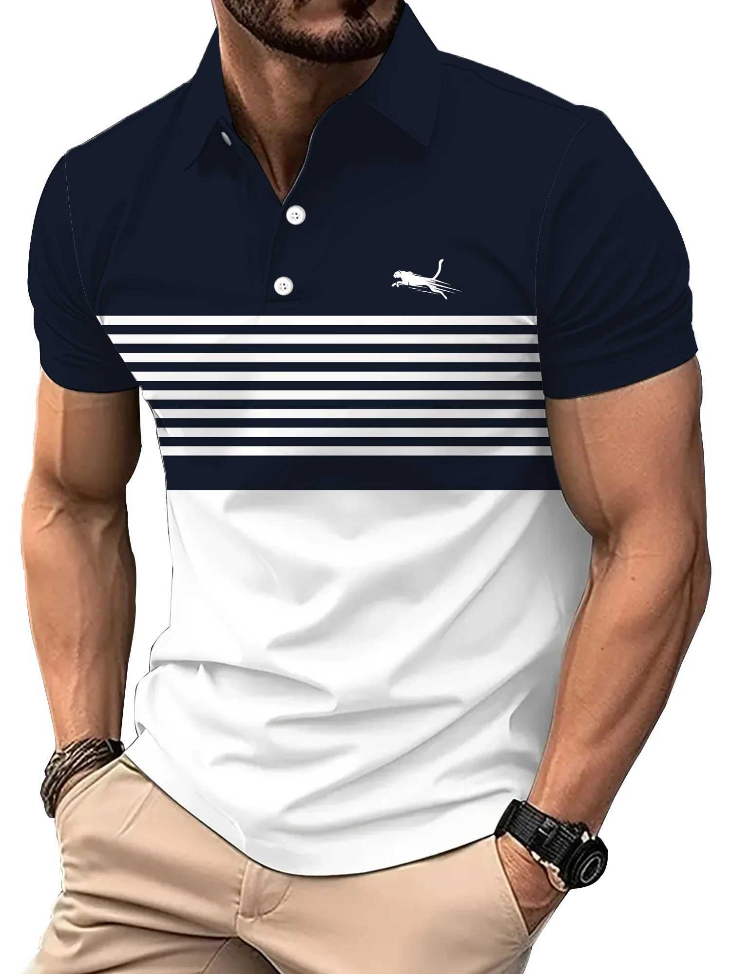 2024 Golf Wear Men Fashion Short -sleeved Striped Stamps Poloshan Casual Lapel POLO Shirt Mens Clothing TopsX240920