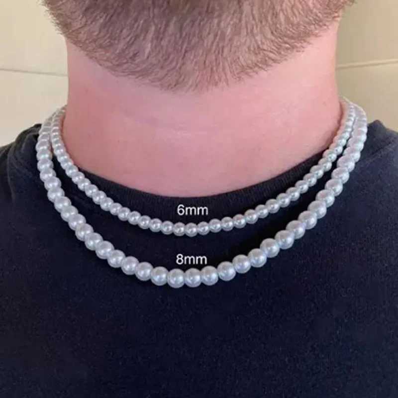 Boho Trendy Hip Hop Imitation Pearl Chokers Necklace for Men Women Exquisite Beaded Neck Chain Male Wedding Street Party JewelryX240919